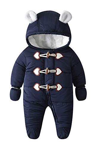 Blue Winter Hooded Snowsuit Jumpsuit for Infant Boys/Girls