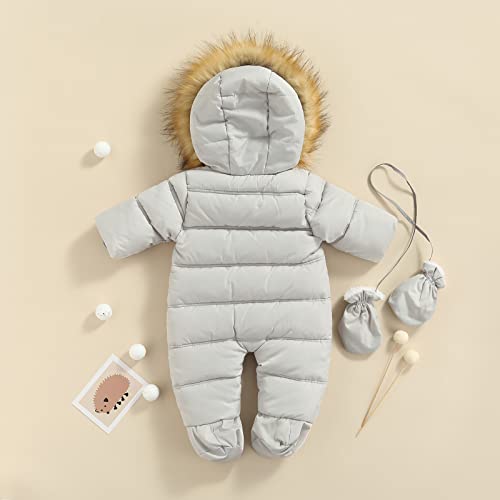 Kaizizi Hooded Winter Snowsuit for Baby (Grey, 3-9 Months)