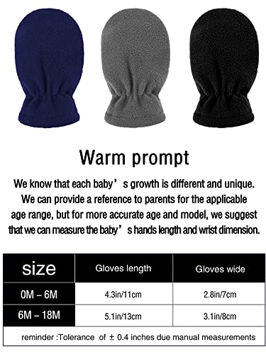 Set of 3 Baby/Toddler Fleece Mittens, 6-18 Months