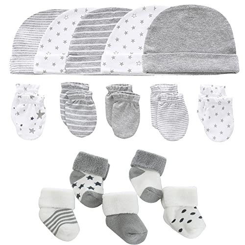 MAMIMAKA Baby Boys Caps, Mittens, Socks Set, 0-6 Months