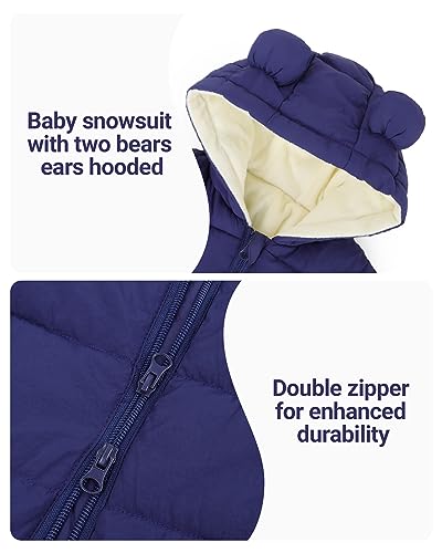 Minizone Baby Hooded Snowsuit Warm Winter Romper, Navy Blue