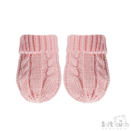 Infant Knitted Cable Mittens, Pink, Nb-12 Months