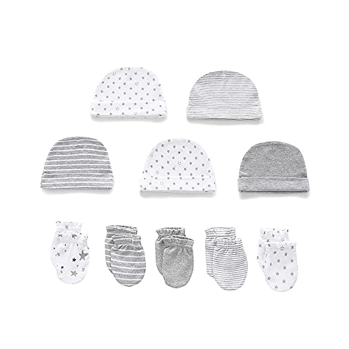 MAMIMAKA Baby Boys Caps, Mittens, Socks Set, 0-6 Months