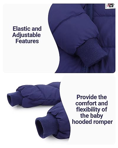 Minizone Baby Hooded Snowsuit Warm Winter Romper, Navy Blue