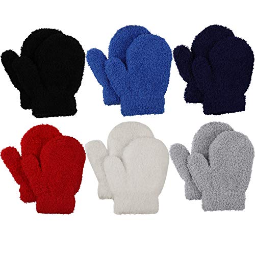 Jupsk Knitted Coral Fleece Toddler Gloves, Boys/Girls, 1-4 Yrs, 6 Pairs