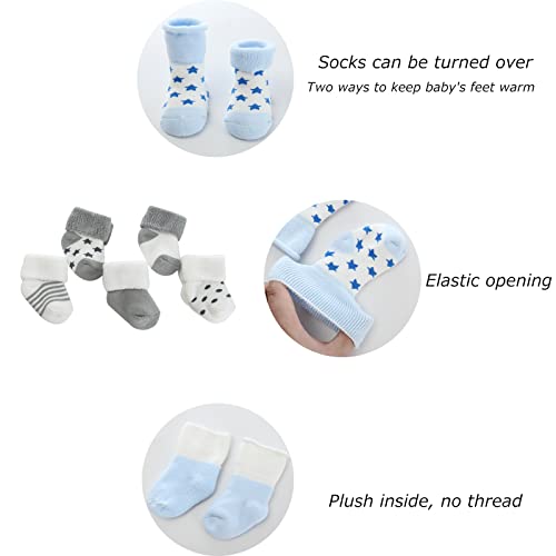 MAMIMAKA Baby Boys Caps, Mittens, Socks Set, 0-6 Months