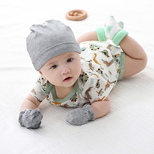 MAMIMAKA Baby Boys Caps, Mittens, Socks Set, 0-6 Months