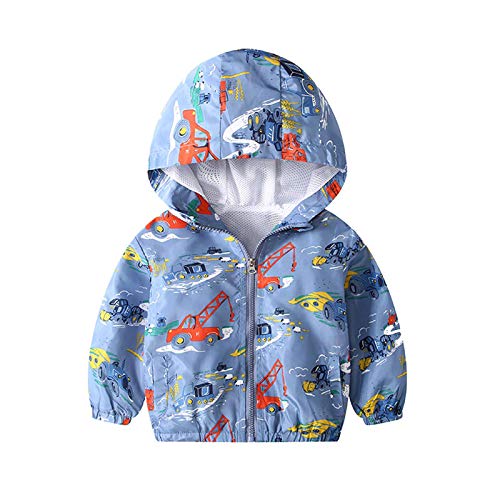 Blue Excavator Print Baby Boy Waterproof Hooded Jacket