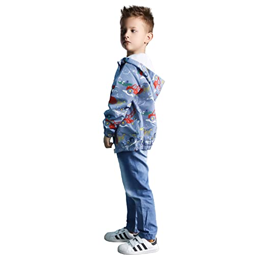Blue Excavator Print Baby Boy Waterproof Hooded Jacket