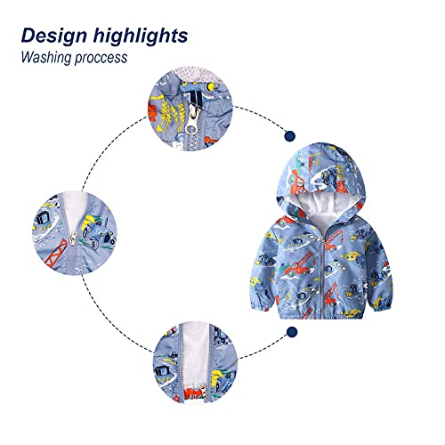 Blue Excavator Print Baby Boy Waterproof Hooded Jacket
