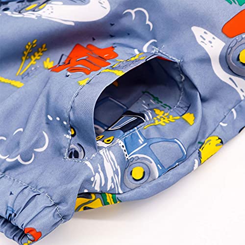 Blue Excavator Print Baby Boy Waterproof Hooded Jacket