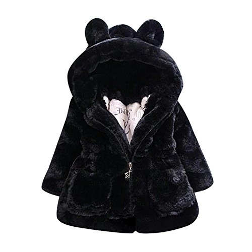 Baby Girl Winter Fur Hooded Jacket with Rabbit Ears