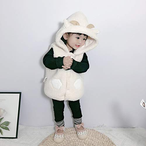 Sheep Sleeveless Hooded Imitation Lamb Wool Vest Beige