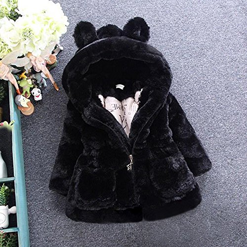 Baby Girl Winter Fur Hooded Jacket with Rabbit Ears