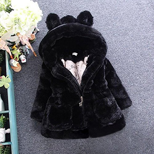 Baby Girl Winter Fur Hooded Jacket with Rabbit Ears