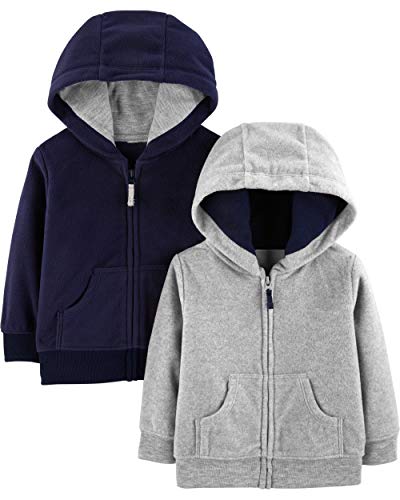 Carter's Boys' 2-Pack Fleece Hoodies, Grey/Navy, 24M