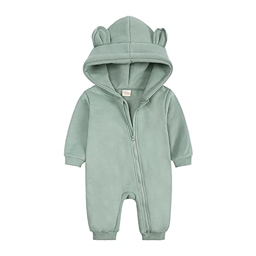 Newborn Baby Bear Ear Hooded Jumpsuit - Green