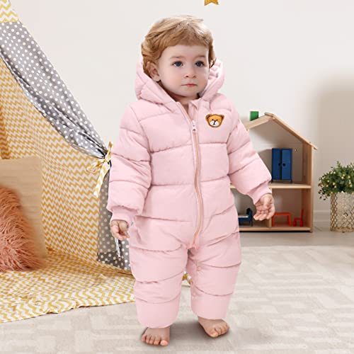 Pink Winter Hooded Baby Snowsuit, 12-18 Months