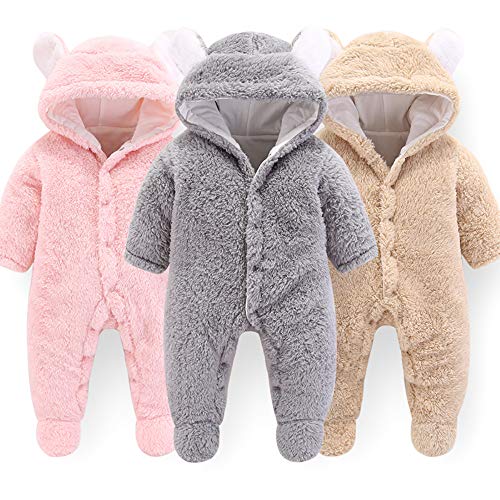 Cartoon Bear Snowsuit Hooded Romper Jumpsuit, Grey, 9-12M