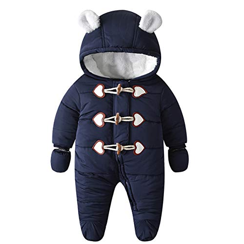 Famuka Winter Hooded Rompers for Baby Boys/Girls (Navy, 12-18M)