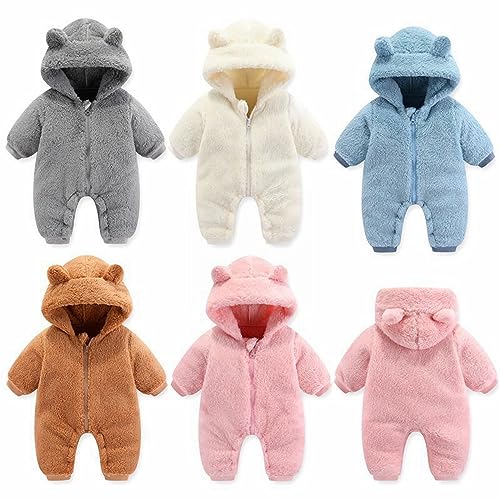 Wifgmjy Baby Fleece Jumpsuit Snowsuit Hooded Zip Onesies