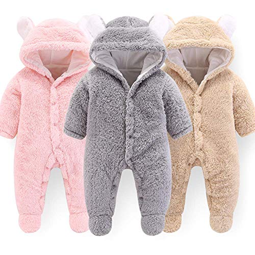 Newborn Baby Cute Bear Ear Fleece Snowsuit Coat