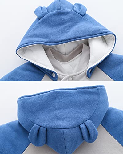 Blue Dinosaur Winter Baby Snowsuit with Detachable Hood