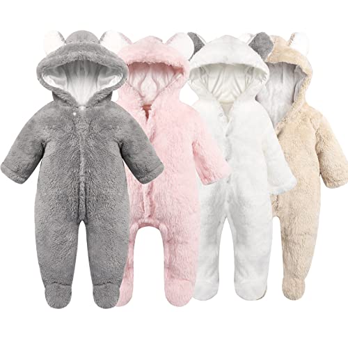 Queen.Y Newborn Baby Cute Ear Hooded Jumpsuit/Pink