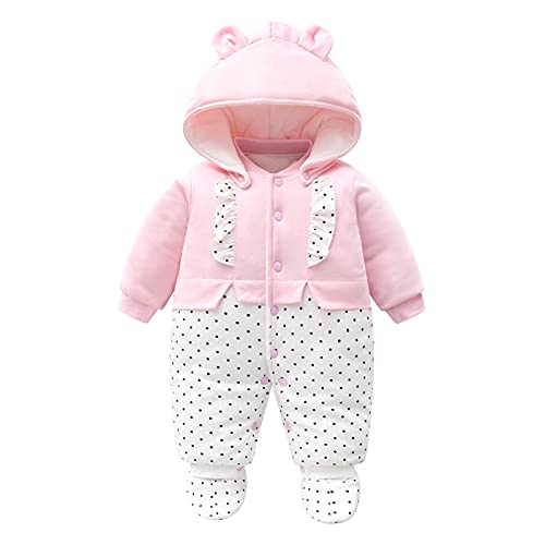 Pink Snowsuit Romper with Detachable Hat for Newborns