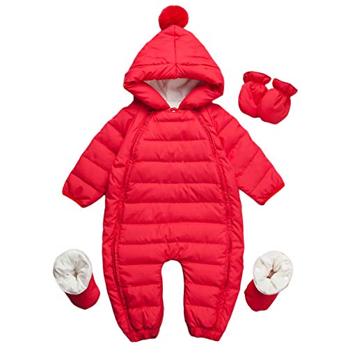 Red Hooded Puffer Snowsuit for Baby (6-9 Months)