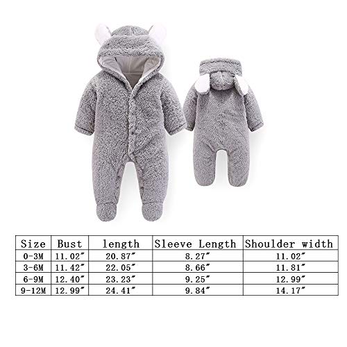 Cartoon Bear Snowsuit Hooded Romper Jumpsuit, Grey, 9-12M