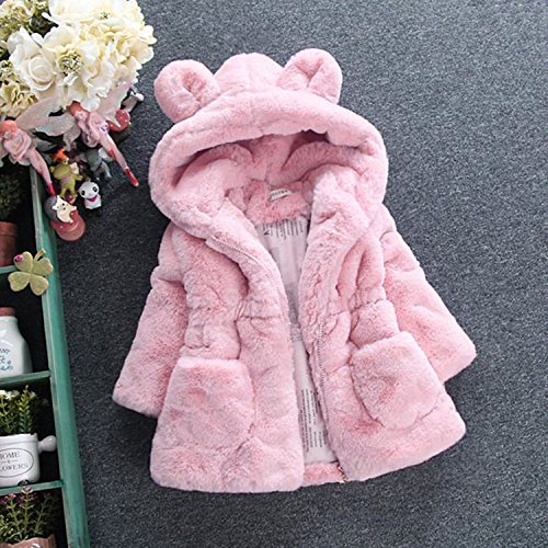 Baby Girls Rabbit Fur Hooded Coat for Winter