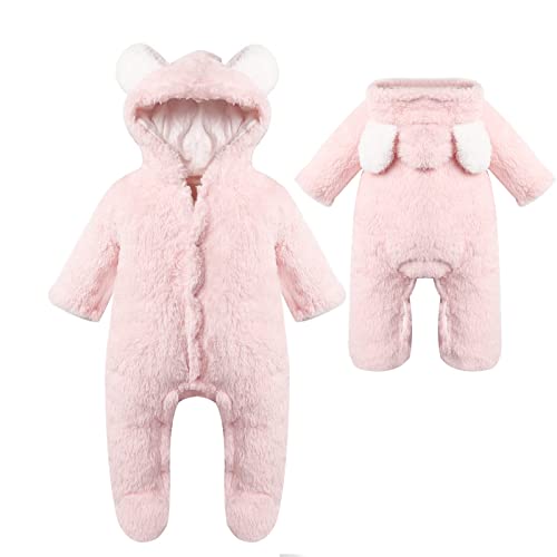 Queen.Y Newborn Baby Cute Ear Hooded Jumpsuit/Pink