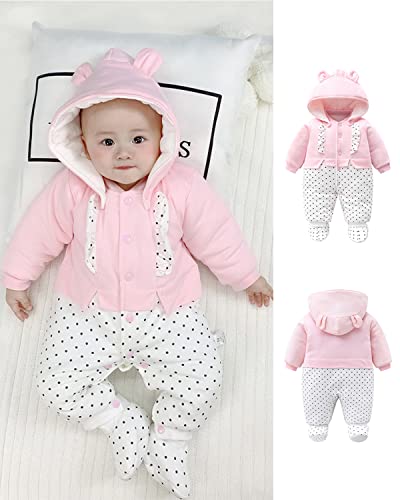 Pink Snowsuit Romper with Detachable Hat for Newborns