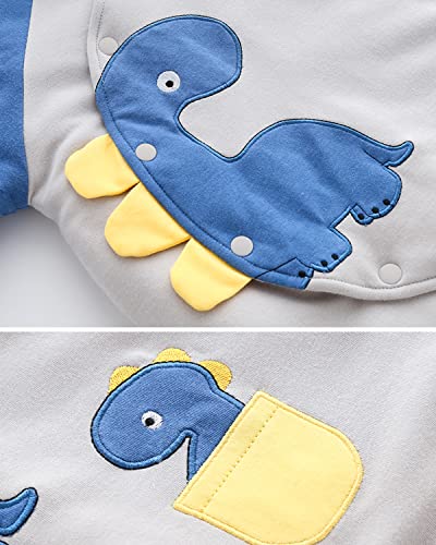 Blue Dinosaur Winter Baby Snowsuit with Detachable Hood