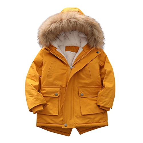 Yellow Hooded Winter Coat for Baby Boys, 2-3 Years