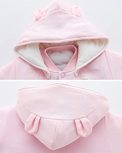 Pink Snowsuit Romper with Detachable Hat for Newborns