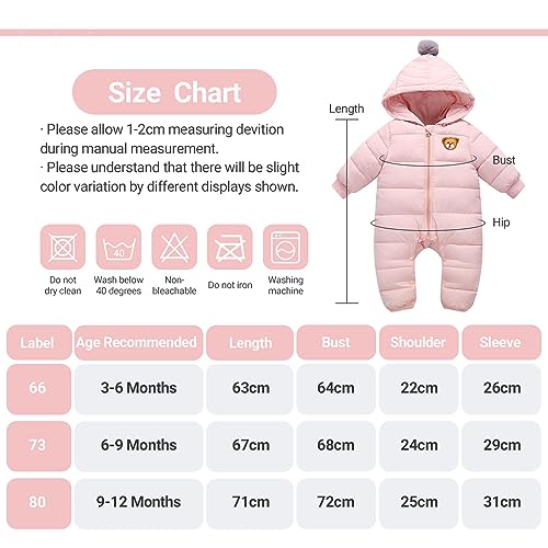 Pink Winter Hooded Baby Snowsuit, 12-18 Months