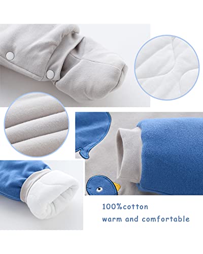 Blue Dinosaur Winter Baby Snowsuit with Detachable Hood