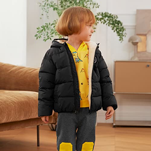 Black Winter Fleece Hooded Jacket for Baby Boys Girls