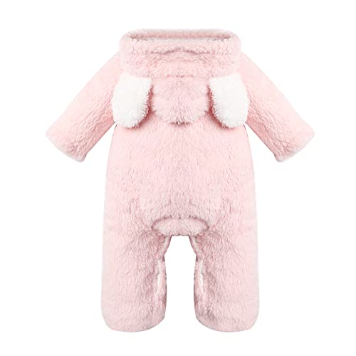 Queen.Y Newborn Baby Cute Ear Hooded Jumpsuit/Pink