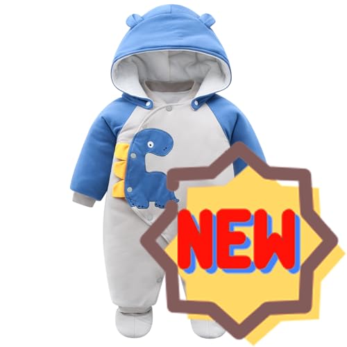 Blue Dinosaur Winter Baby Snowsuit with Detachable Hood