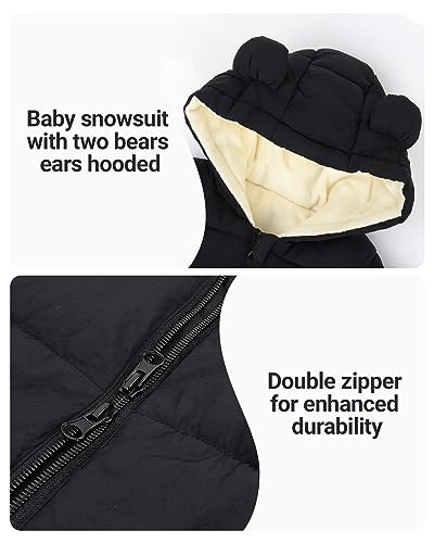 Winter Hooded Baby Romper with Down Jacket (Black)