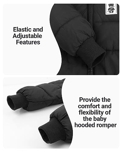 Winter Hooded Baby Romper with Down Jacket (Black)