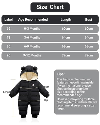 Winter Hooded Baby Romper with Down Jacket (Black)