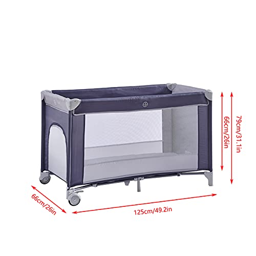 Portable Baby Playpen with Entryway, Grey/White (Without Changing Table)