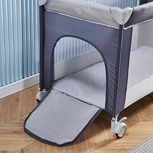 Portable Baby Playpen with Entryway, Grey/White (Without Changing Table)