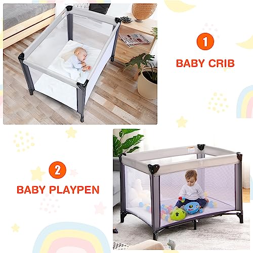 COSTWAY Travel Cot with Mattress and Ocean Balls