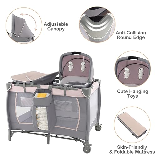 Maxmass Baby Travel Cot, Portable 5-in-1 Nursery Center