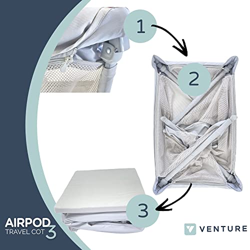 Venture Airpod Travel Cot - Foam Mattress - Silver